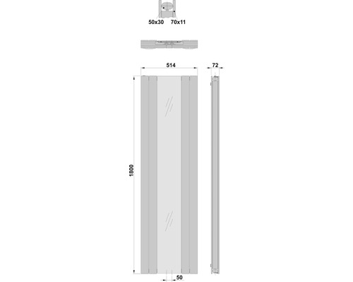 Schéma technique d''un miroir avec indication des dimensions.