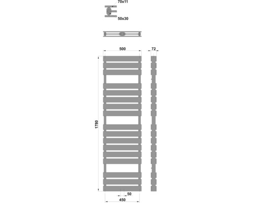 Schéma technique d''un radiateur avec des dimensions.