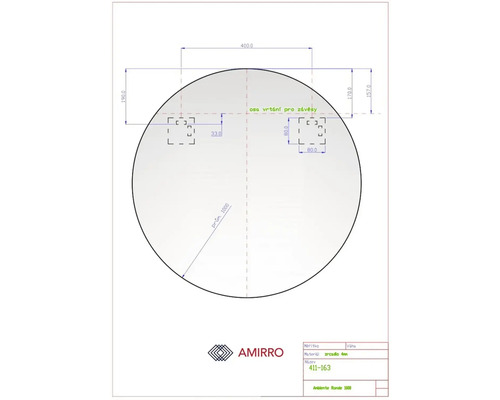 Schéma technique d''un miroir rond avec dimensions
