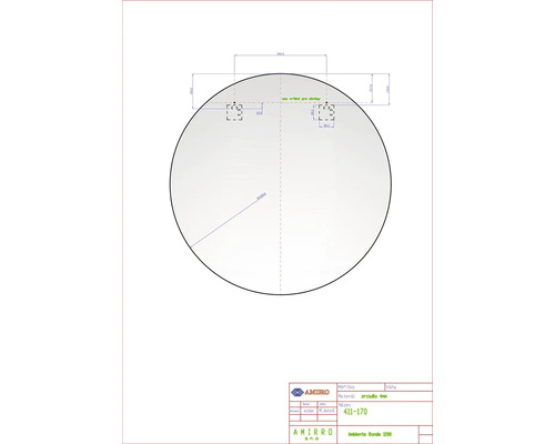 Dessin technique d''un miroir rond avec dimensions