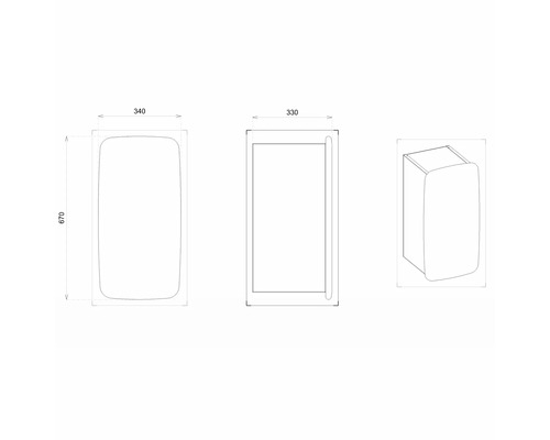 Schéma technique d''une armoire de salle de bains avec dimensions.