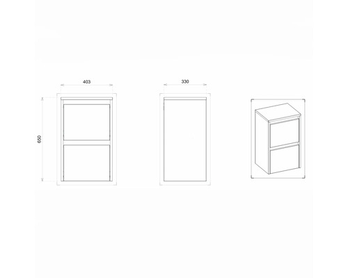 Dessin technique d''un meuble bas de salle de bains avec dimensions