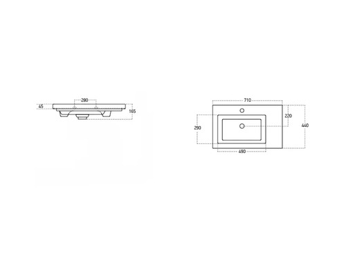 Dessin technique d''un lavabo avec indications de dimensions.