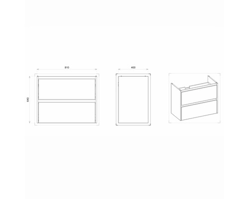 Dessin d''un meuble sous-vasque avec dimensions.