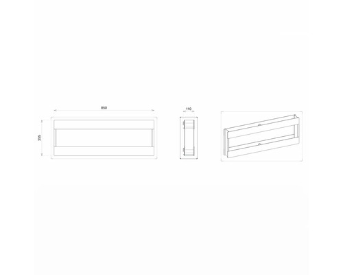 Schéma technique d''une étagère murale avec dimensions.