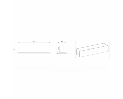 Technische Zeichnung einer Briefkastenanlage mit Maßangaben.
