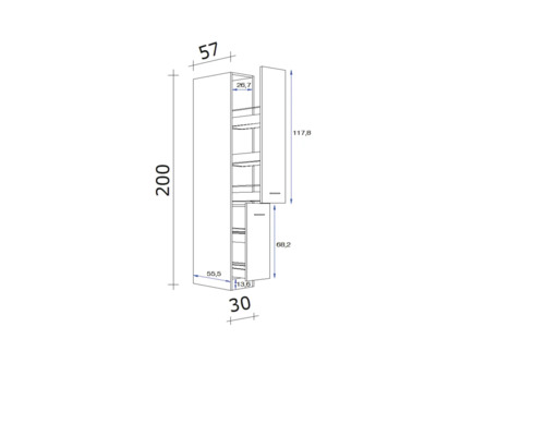 Schéma technique d''un meuble de cuisine avec dimensions