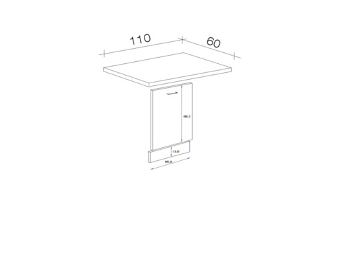 Technische Zeichnung eines Tisches mit den Maßen 110 x 60 x 68,2 cm