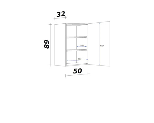 Schéma technique d''un élément haut avec dimensions