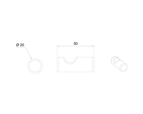 Dessin technique d''un support mural avec des dimensions de diamètre 20 mm et de longueur 50 mm