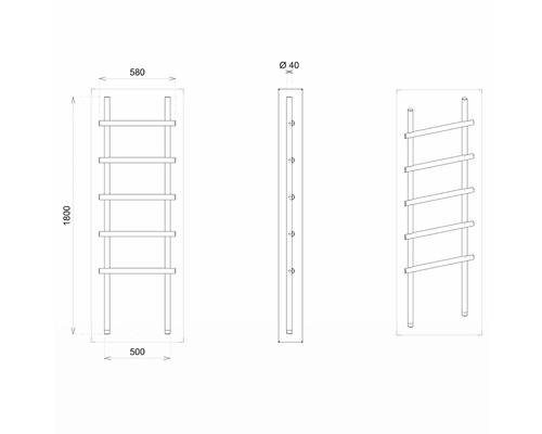 Dessin technique d''un sèche-serviettes avec dimensions