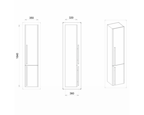 Schéma technique d''une armoire haute avec dimensions.