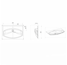 Dessin technique d''un lavabo avec dimensions.