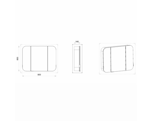 Schéma technique d''une armoire de toilette avec dimensions