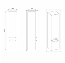 Dessin technique d''une armoire de salle de bain avec des dimensions de 350 x 330 x 1500 mm