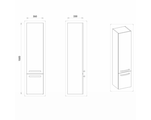 Dessin technique d''une armoire haute de salle de bains avec dimensions