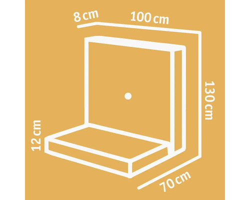 Schéma d''un meuble mesurant 100 x 70 x 130 centimètres
