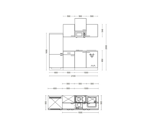 Plan de cuisine avec dimensions pour la conception de cuisine