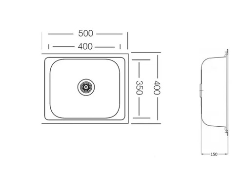 Dessin technique d''un évier de cuisine avec indications de dimensions