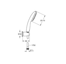 Technische Zeichnung einer Handbrause mit Massangaben