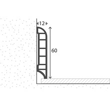 Abbildung eines Sockelleistenprofils mit den Maßen 12 mal 60 Millimeter.