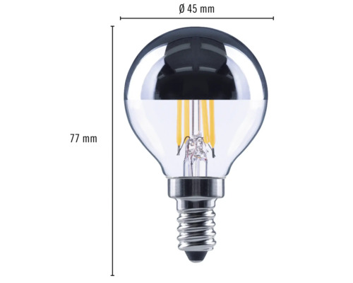 Globelampe mit E14-Fassung, 45 Millimeter Durchmesser und 77 Millimeter Höhe