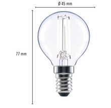 Lampe LED avec culot E14, diamètre 45 millimètres et hauteur 77 millimètres