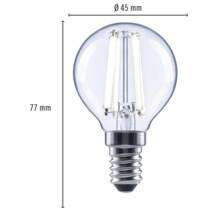 Ampoule LED claire avec culot E14, diamètre 45 mm et hauteur 77 mm