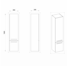 Dessin technique d''une armoire haute avec les dimensions 350 x 330 x 1500 mm