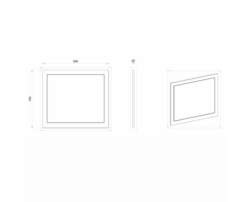 Technische Zeichnung eines Spiegels, 800 x 700 mm