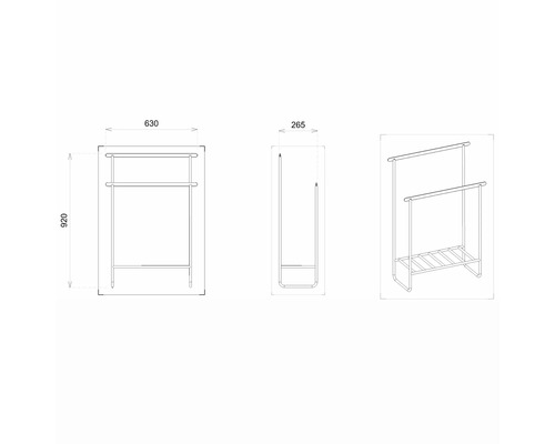 Dessin technique d''un porte-serviettes autoportant avec dimensions