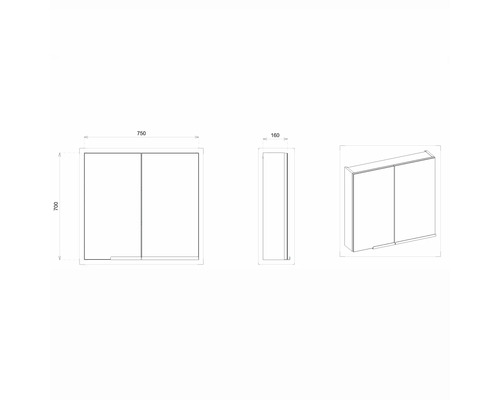 Schéma technique d''une armoire de toilette avec dimensions