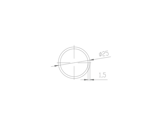 Technische Zeichnung Rohrquerschnitt mit Durchmesser 25 mm und Wandstärke 1,5 mm