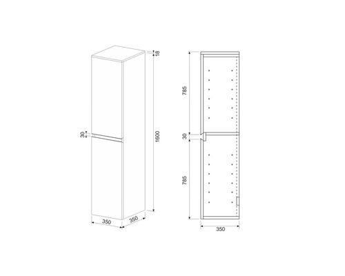 Dessin d''une armoire haute avec indications de dimensions.