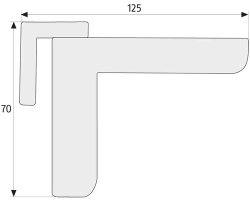 Technische Zeichnung eines Türgriffs mit Maßangaben: 125 mm Länge, 70 mm Höhe