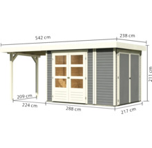 Gartenhaus Karibu Karola 2 mit Schleppdach 2,4 m inkl. Anbauschrank 542 x 238 cm terragrau