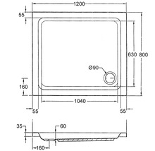 Schéma technique d''un receveur de douche avec dimensions
