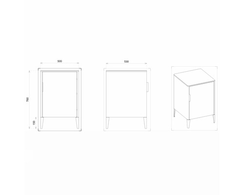 Schéma d''une armoire de salle de bains avec dimensions.