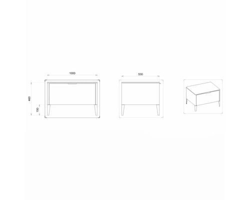 Skizze eines Tisches mit Maßen