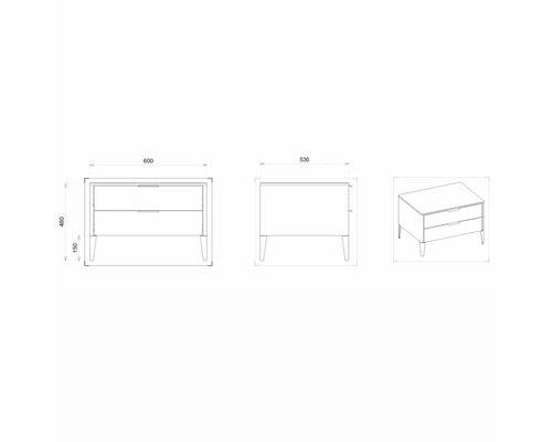 Skizze eines Nachttisches mit Massangaben