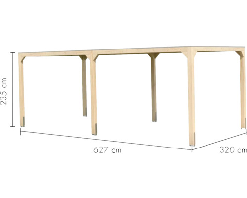 Abri de voiture en bois avec des dimensions de 627 x 320 x 235 centimètres