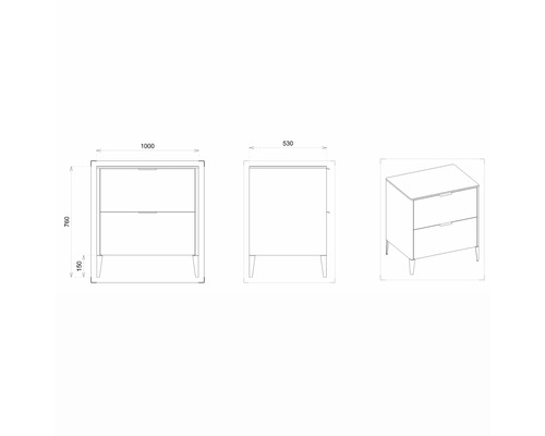 Dessin technique d''un meuble sous-lavabo avec dimensions