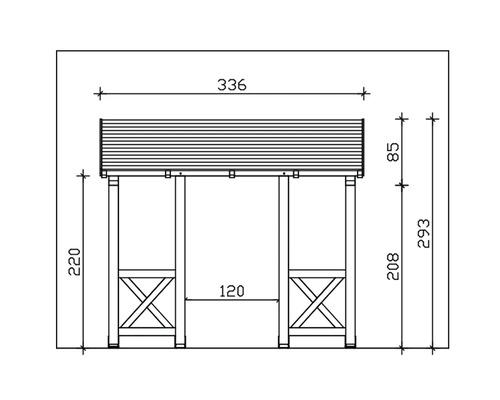 Dessin technique d''un pavillon de jardin avec indications de largeur, hauteur et profondeur