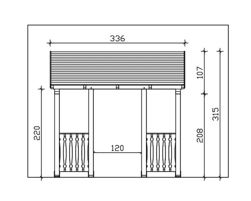 Technische Zeichnung eines Pavillons mit Maßangaben