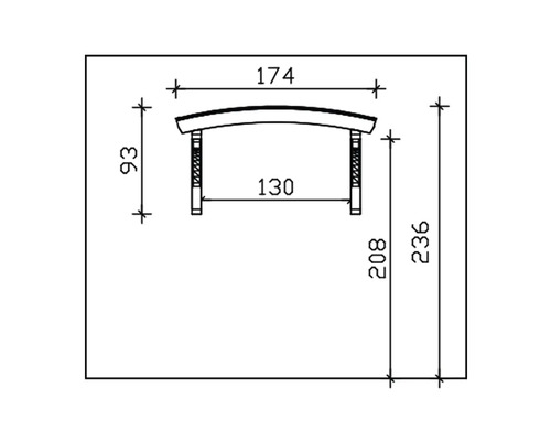 Technische Zeichnung einer Bank mit Maßangaben