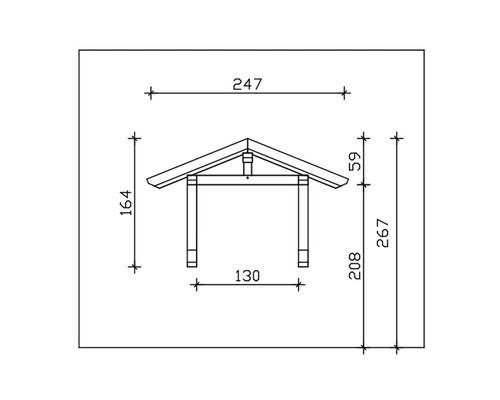 Technische Zeichnung einer Überdachung mit Massangaben