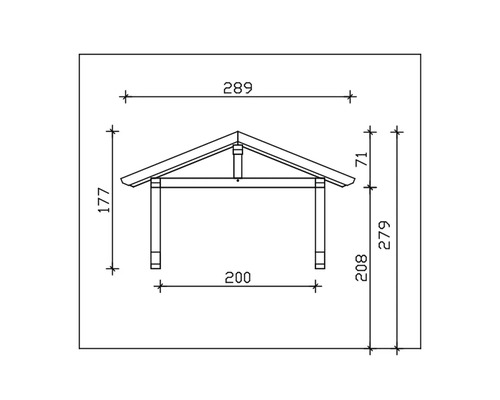 Technische Zeichnung eines Unterstandes mit Maßangaben
