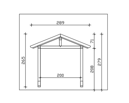 Technische Zeichnung eines Pavillons mit Massangaben