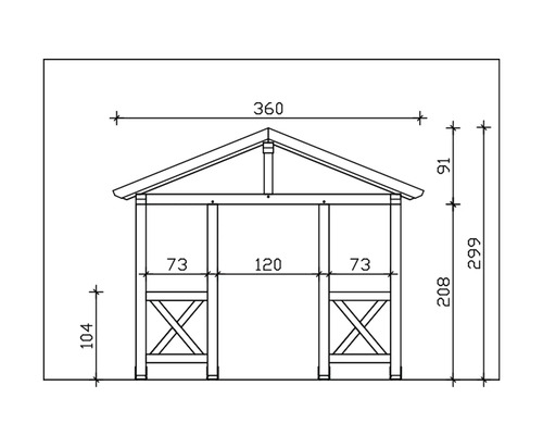 Technische Zeichnung eines Pavillons mit Maßangaben