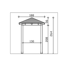 Technische Zeichnung eines Gartenpavillons mit Maßangaben